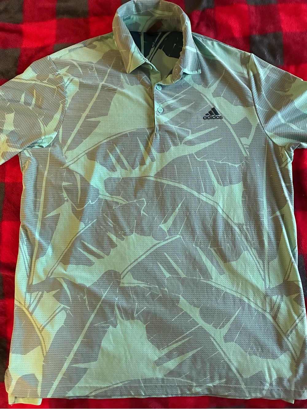 adidas Men’s Light Green Tropical Leaf Polo